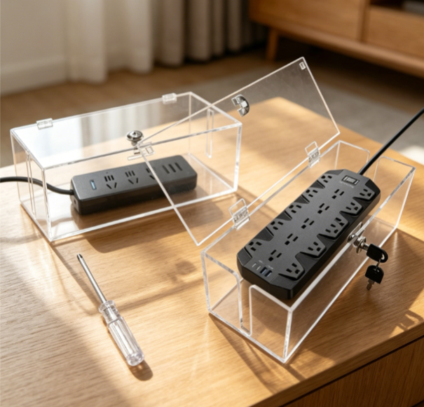 Clear Cable Organizer Box with Lock for Power Strips