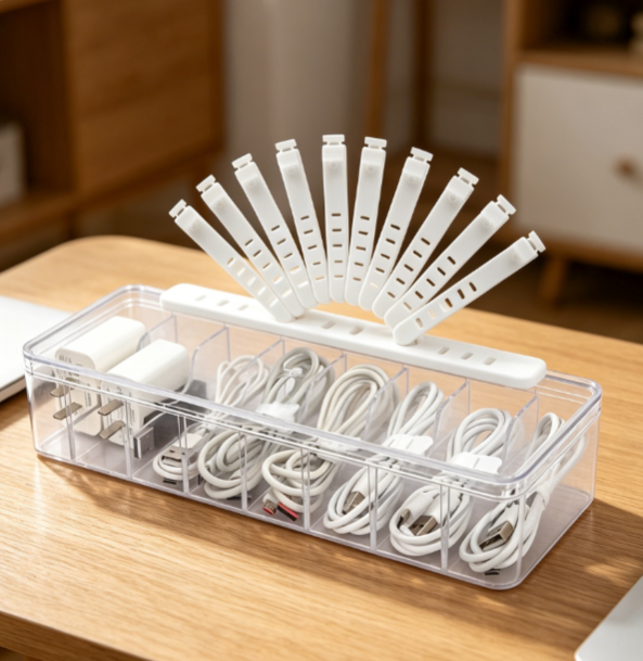 Clear Electronics Organizer Box with Compartments