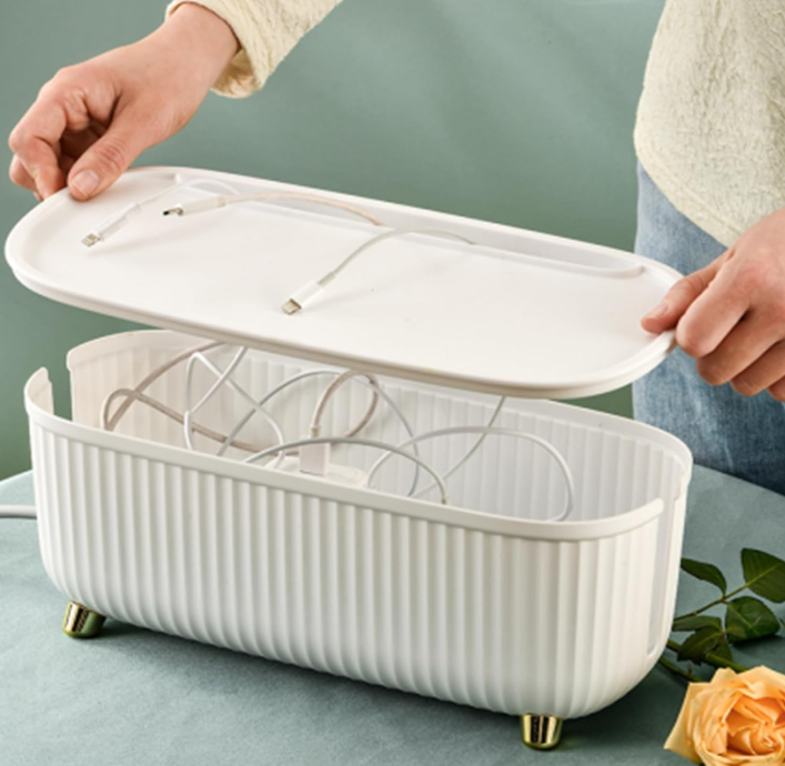 White Cable Management Box with Lid