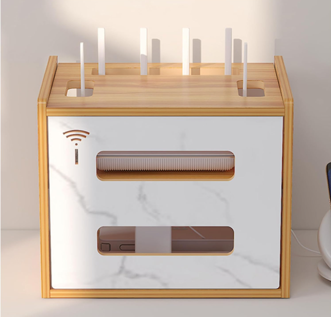 Desktop Router Storage Shelf with Cable Organizer