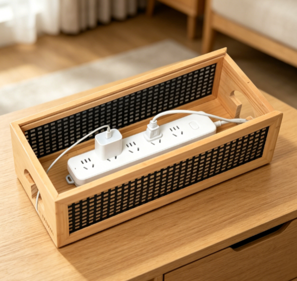 Cable Organizer Box with Mesh Panel Lid