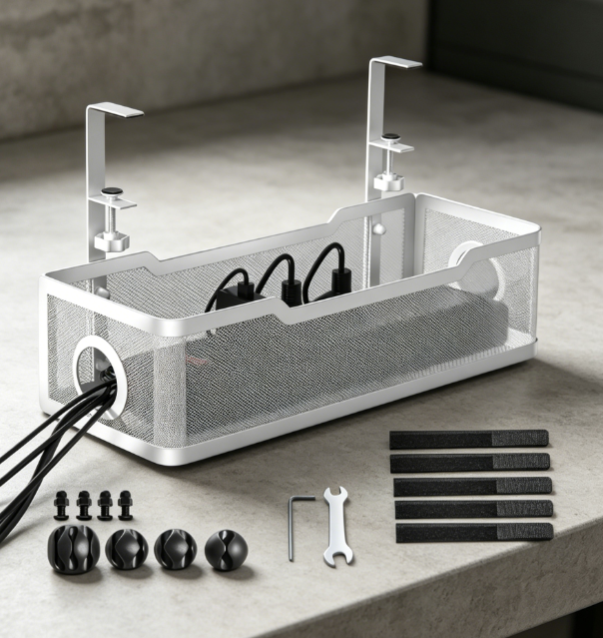 Under Desk Cable Management Tray with Clamp Image 2