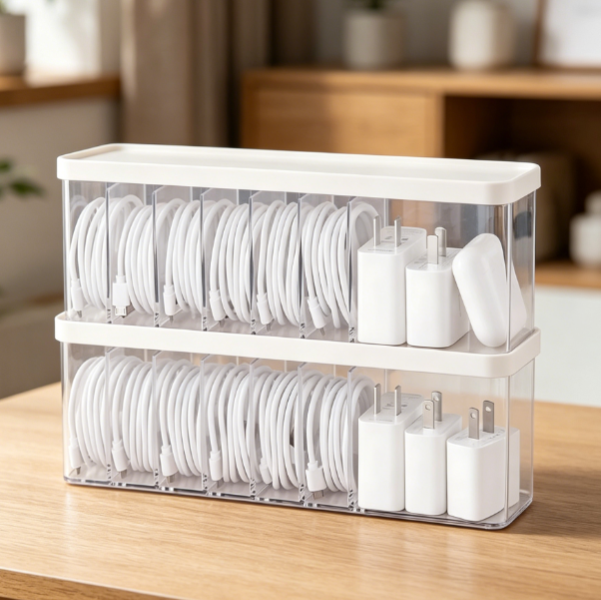 Charger Cable Storage Box with Lid