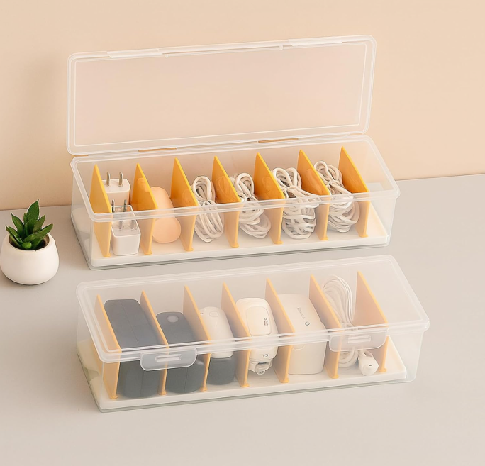 Clear Cable Organizer Box with Lid
